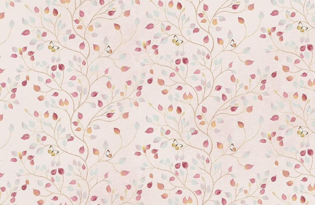 Vintage Floral Blossom Pastel Mural Wallpaper with Delicate Leafy Design
