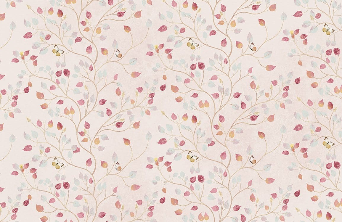 Vintage Floral Blossom Pastel Mural Wallpaper with Delicate Leafy Design