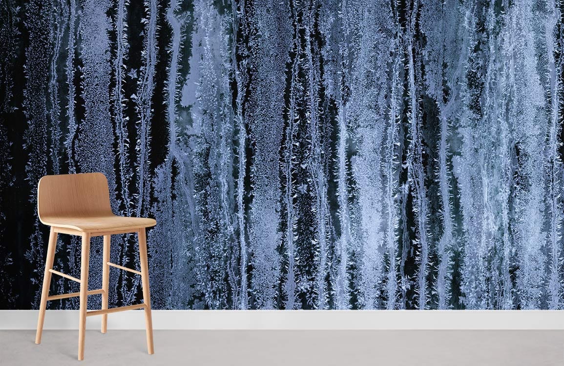 Icy Blue Vertical Texture Wallpaper in modern room with wooden chair on light flooring.