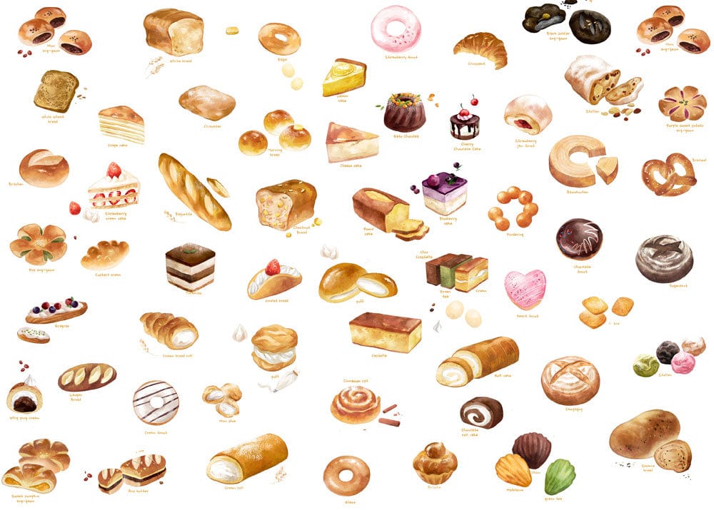 Artisan Bakery Treats Patterned Wallpaper: Colourful Pastry Delights for Kitchens