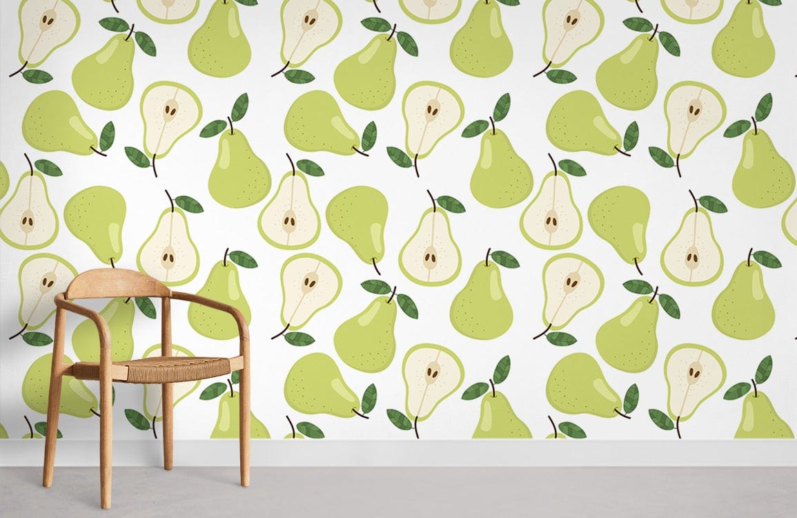 Green Fresh Pears Wallpaper Mural