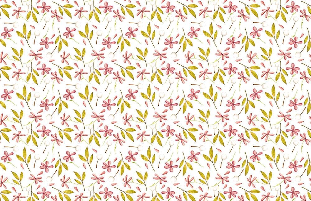 Charming Pink Floral Leaf Pattern Wallpaper in Elegant Green and White