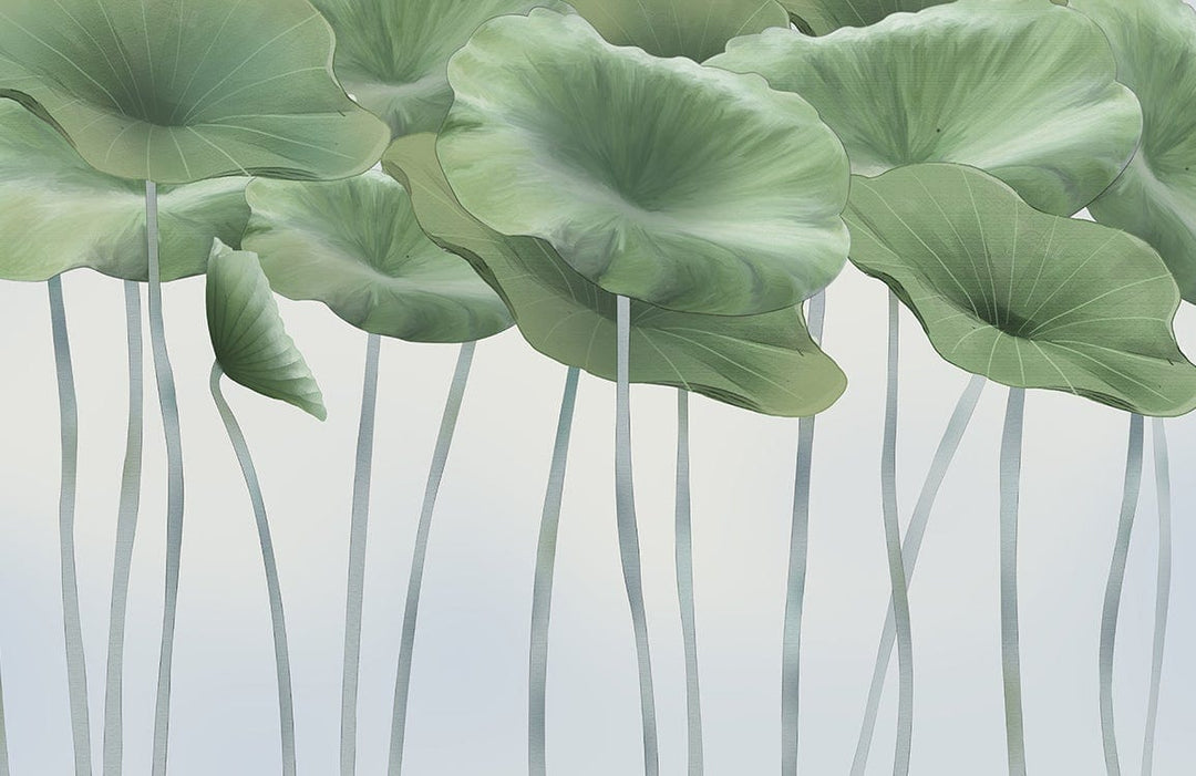 Serene Green Lotus Leaves Mural Wallpaper for Tranquil Modern Spaces