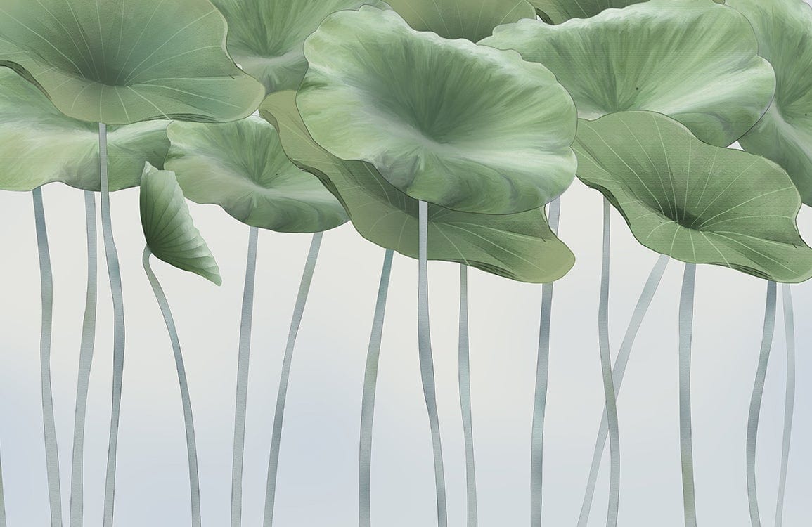 Serene Green Lotus Leaves Mural Wallpaper for Tranquil Modern Spaces