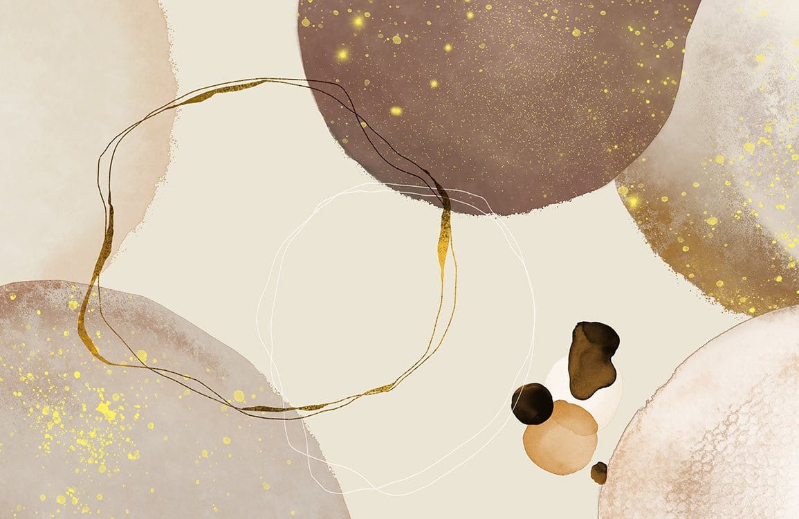 Elegant Earthy Tones Abstract Circle Pattern Mural Wallpaper with Gold Accents
