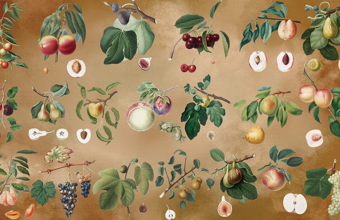 Vintage Botanical Fruit Pattern Wallpaper - Earthy Tones Classic Design Decor
