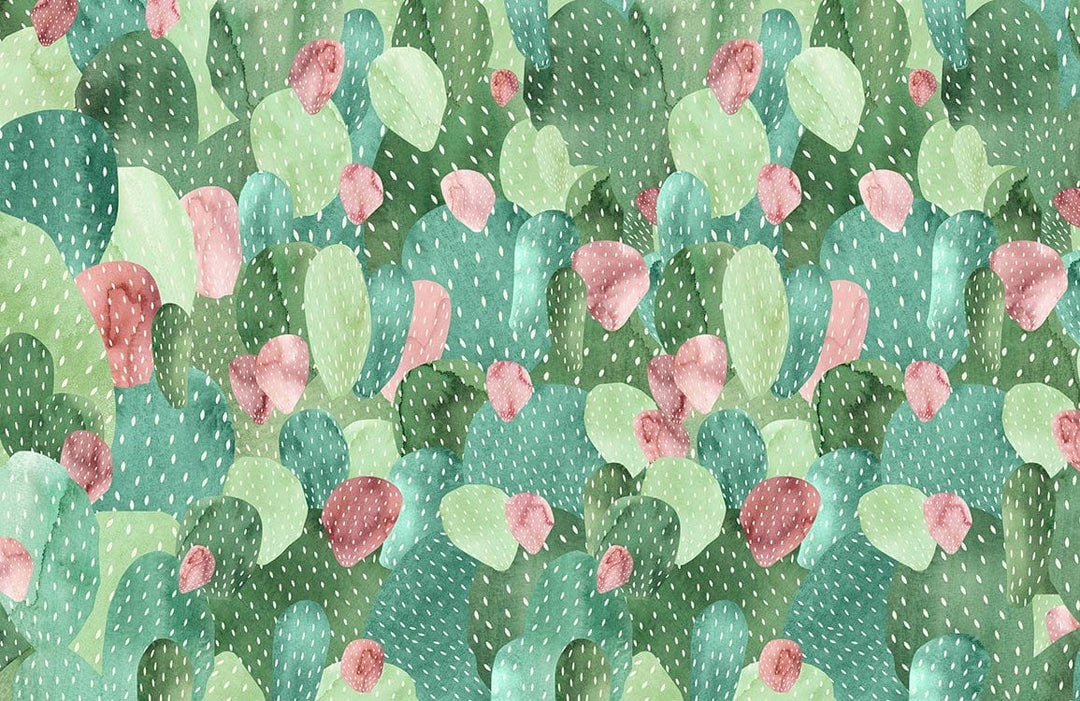 Botanical Cactus Oasis Green Watercolour Pattern Wallpaper Mural for Modern Interiors