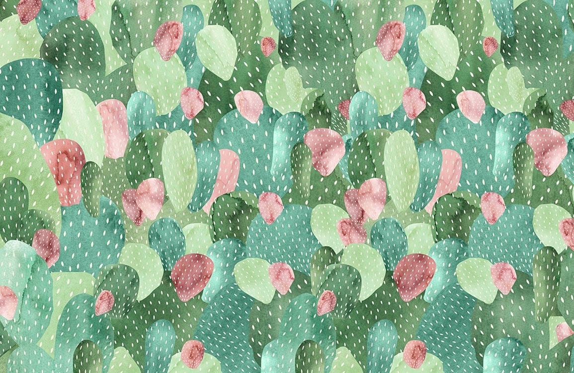 Botanical Cactus Oasis Green Watercolour Pattern Wallpaper Mural for Modern Interiors