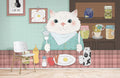 Cat and Dinner Wallpaper Mural