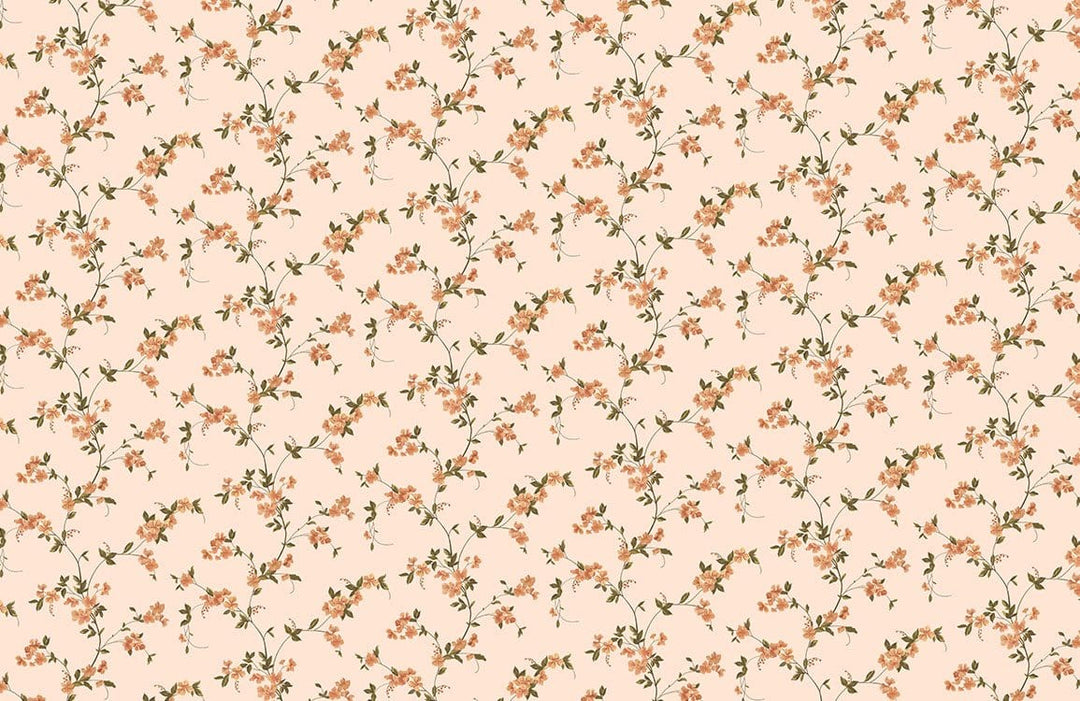 Vintage Floral Blossom Wallpaper: Soft Beige and Green Botanical Elegance