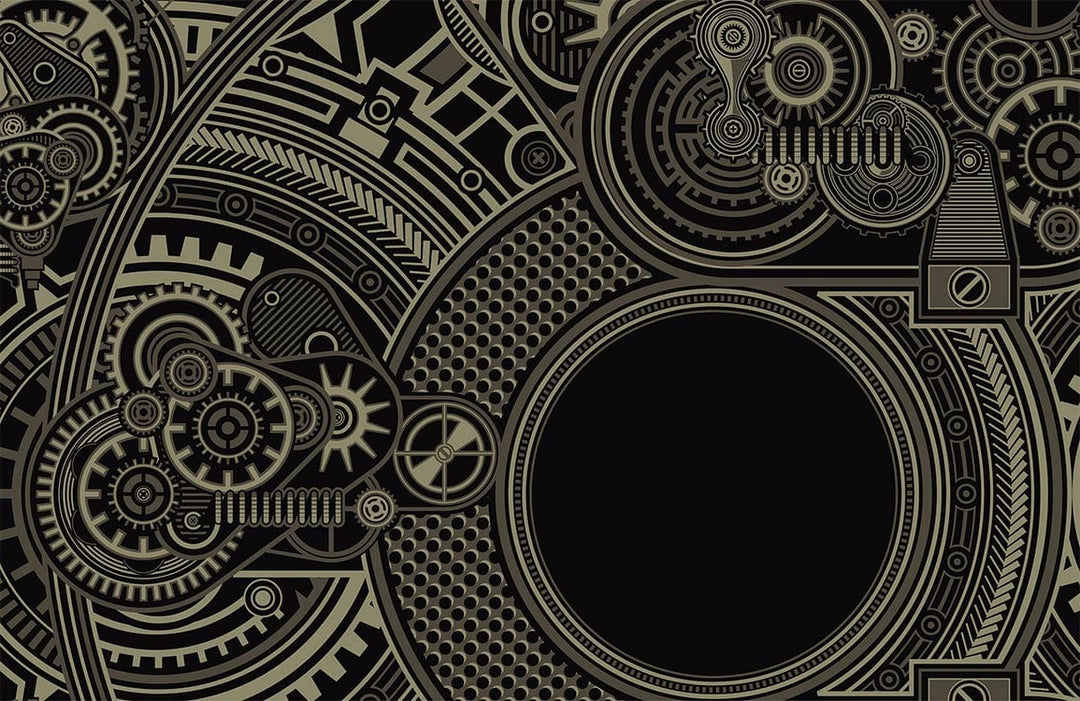 Steampunk Gears Black and Grey Industrial Pattern Wallpaper Mural Design UK