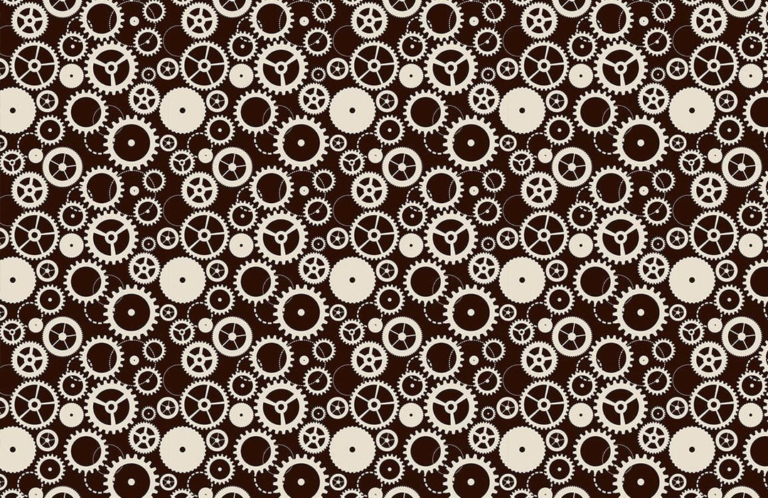Steampunk Gear Pattern Wallpaper in Vintage Brown and Cream Style