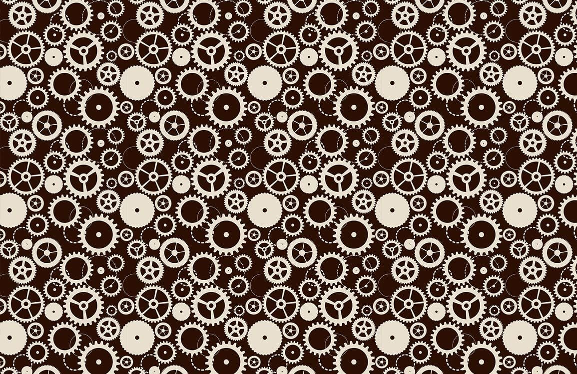 Steampunk Gear Pattern Wallpaper in Vintage Brown and Cream Style