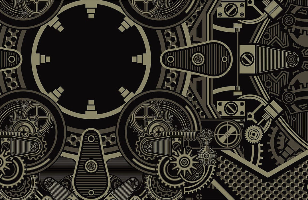 Vintage Steampunk Gear Pattern Wallpaper in Dark Industrial Tones