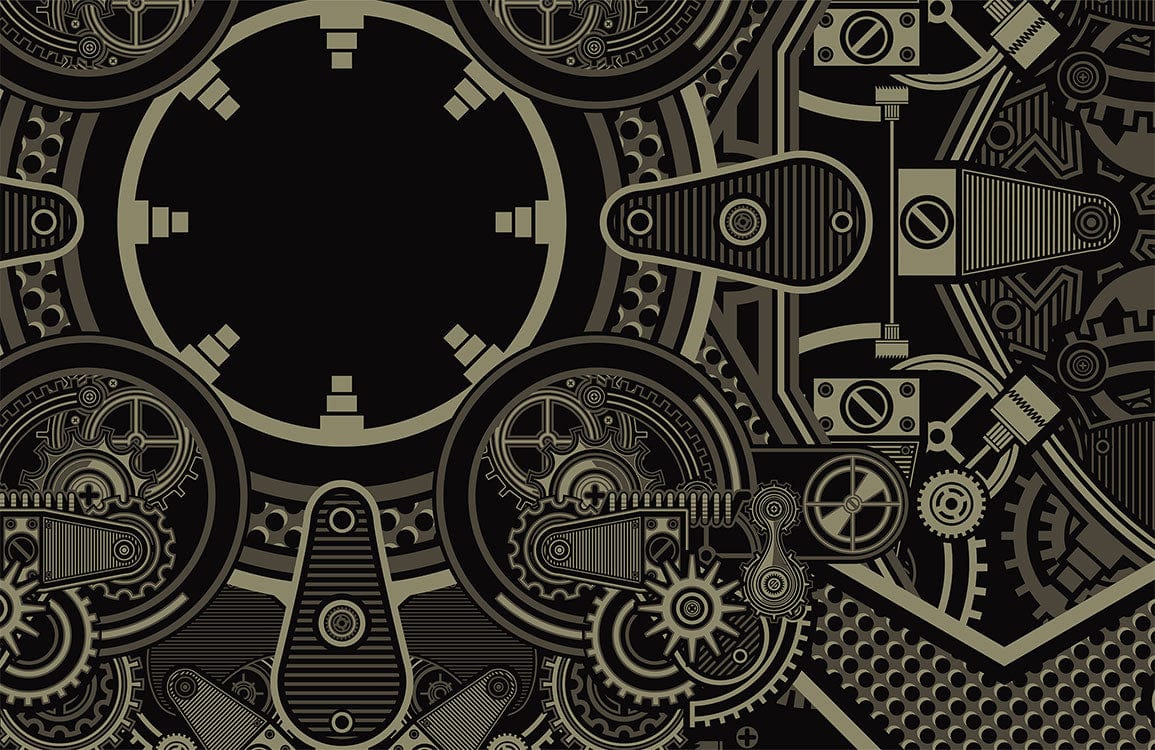 Vintage Steampunk Gear Pattern Wallpaper in Dark Industrial Tones