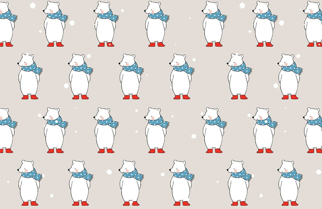 Cosy Winter Polar Bear Pattern Wallpaper in Red and Blue