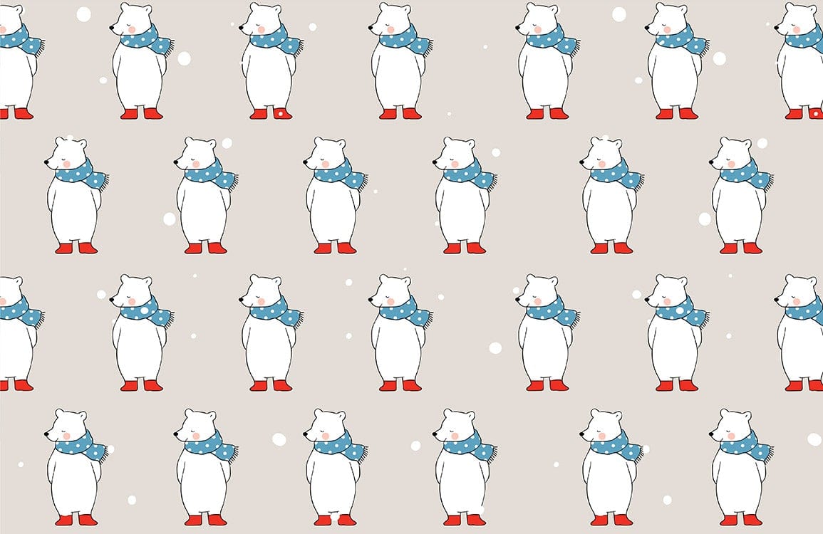 Cosy Winter Polar Bear Pattern Wallpaper in Red and Blue