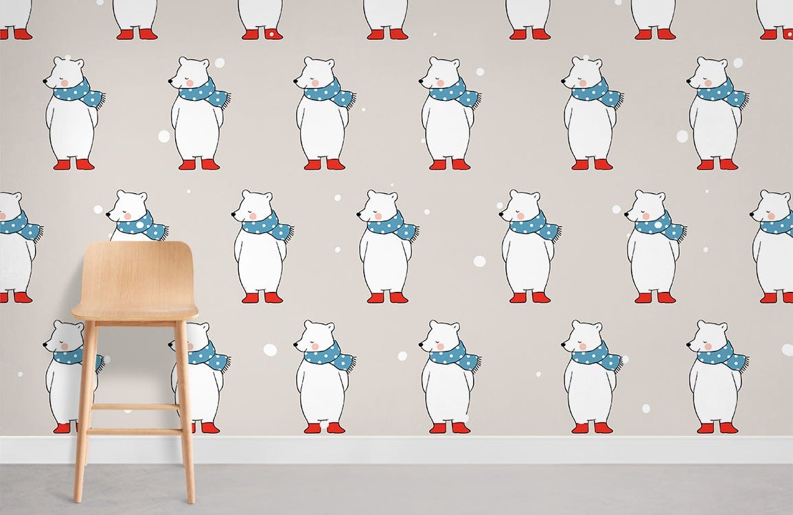 Gentle Polar Bear Mural Wallpaper Room