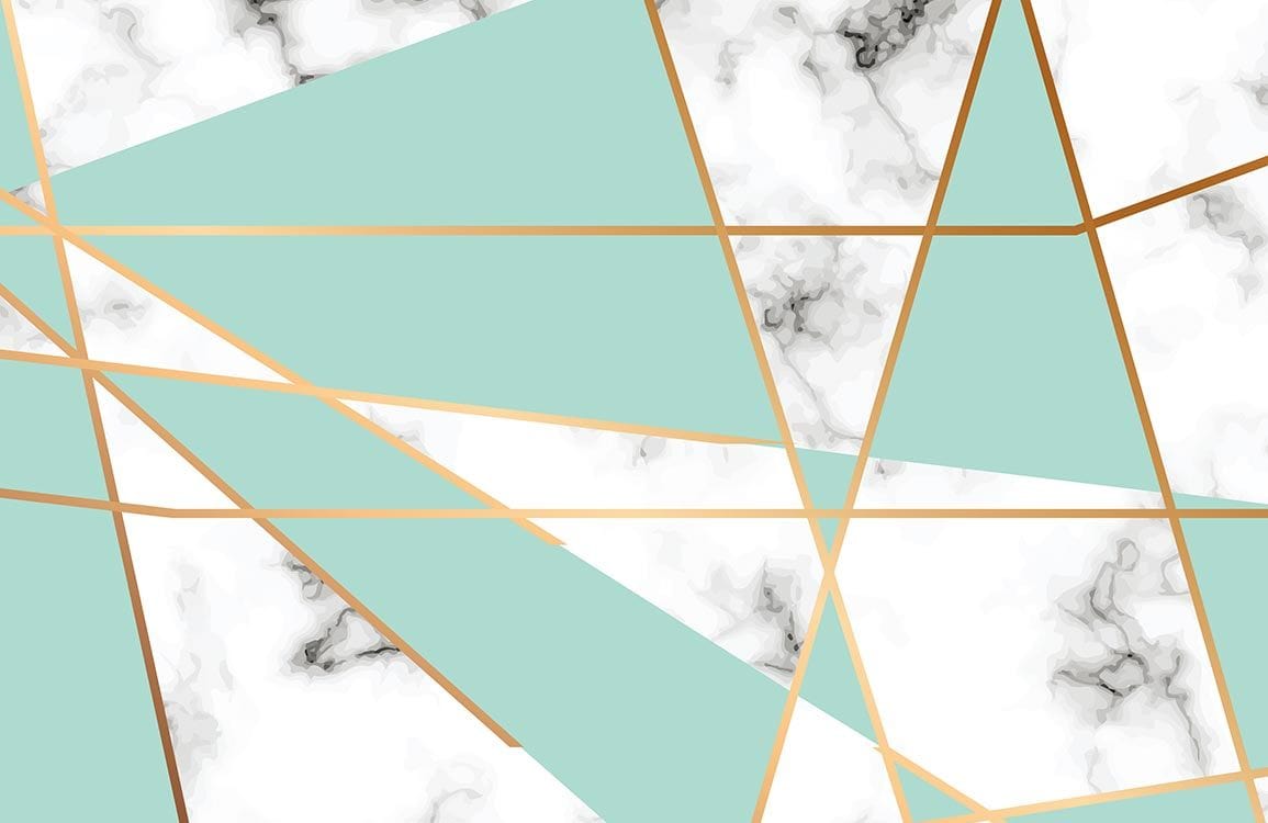 Sophisticated Mint Green and Gold Geometric Marble Effect Wallpaper Design