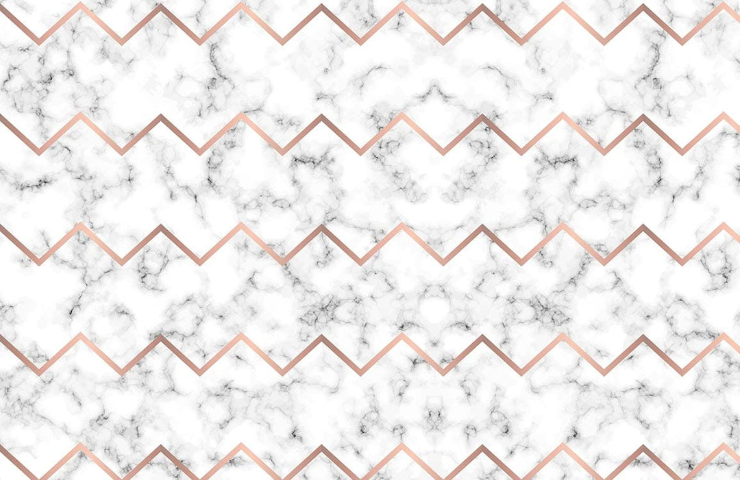 Marble Chevron Glam Wall Mural: Elegant White and Rose Gold Design