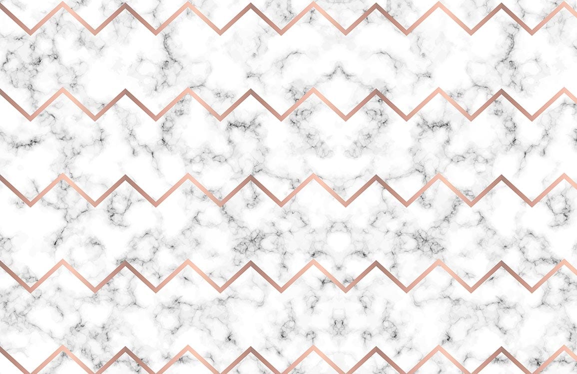 Marble Chevron Glam Wall Mural: Elegant White and Rose Gold Design