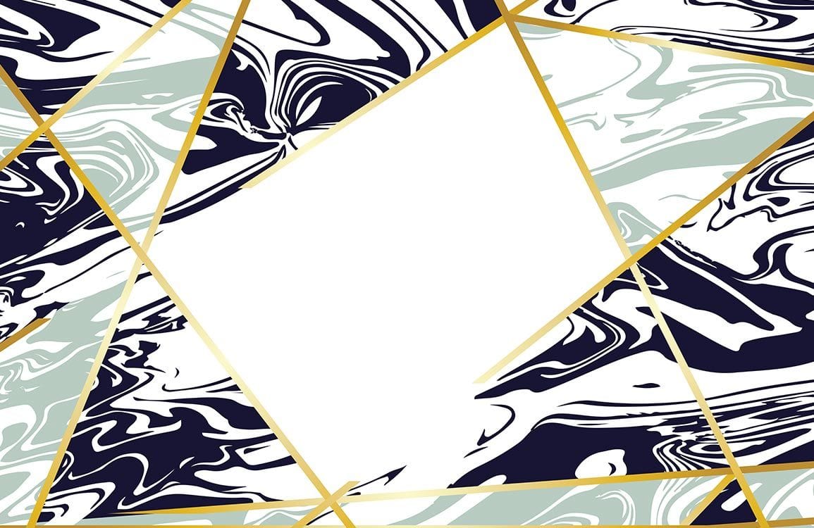 Modern Geometric Blue and Gold Marble Effect Wallpaper Mural Design