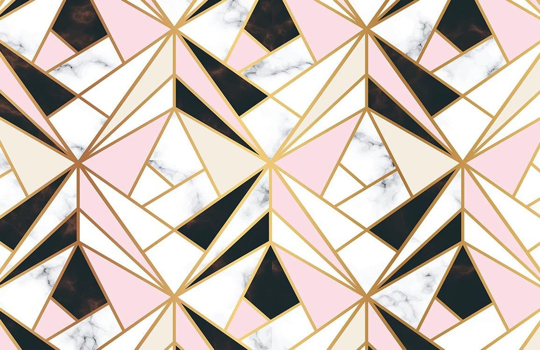 Geometric Marble and Gold Triangles Pink Modern Abstract Wallpaper Design