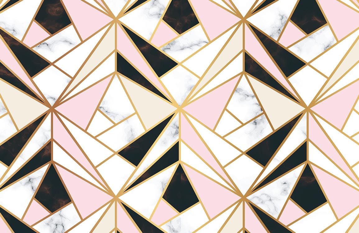 Geometric Marble and Gold Triangles Pink Modern Abstract Wallpaper Design