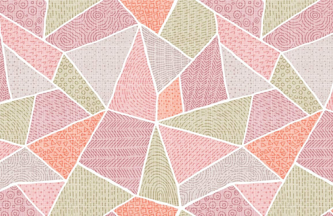 Vintage Pastel Geo Patchwork Wallpaper - Pink, Green, Orange Artistic Design