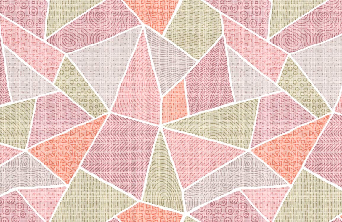 Vintage Pastel Geo Patchwork Wallpaper - Pink, Green, Orange Artistic Design