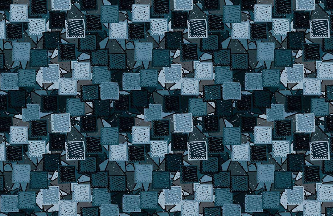 Geometric Blue and Grey Abstract Patterned Wallpaper - Modern Art Style