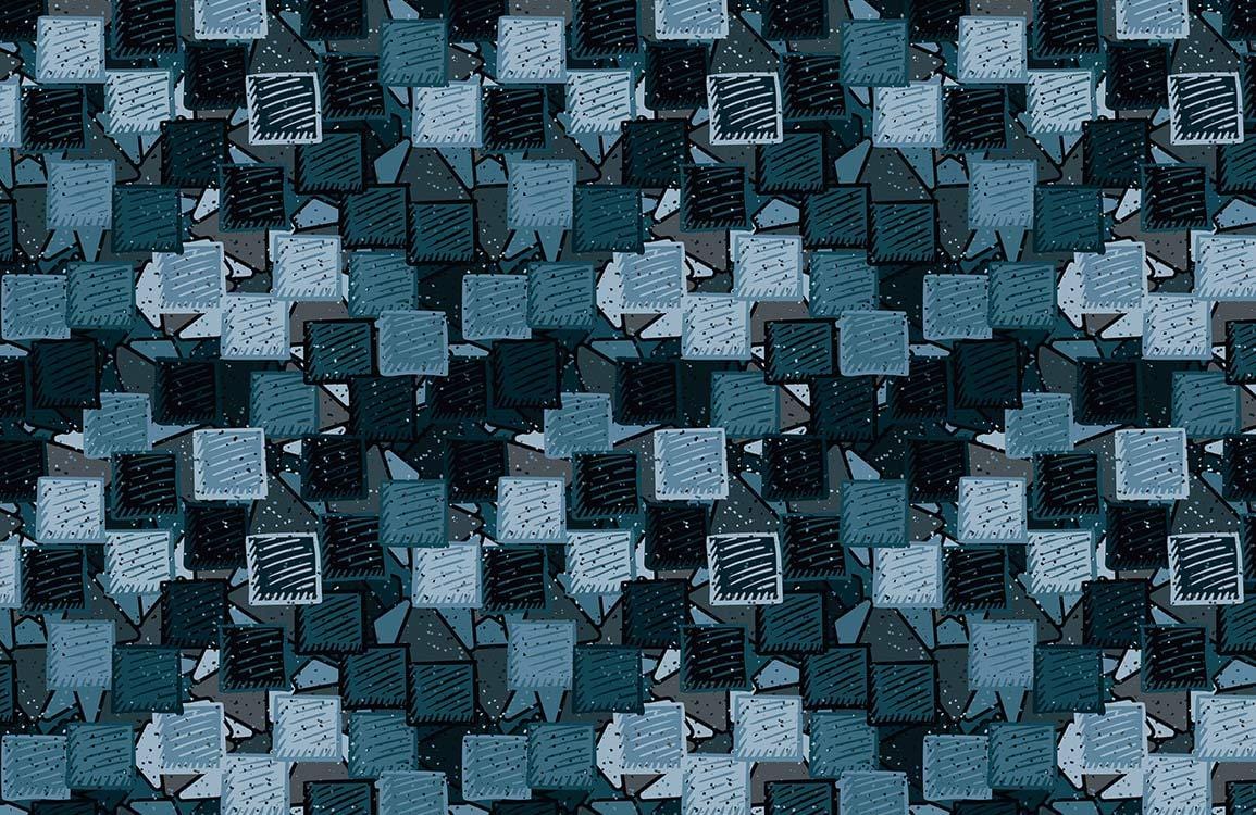 Geometric Blue and Grey Abstract Patterned Wallpaper - Modern Art Style