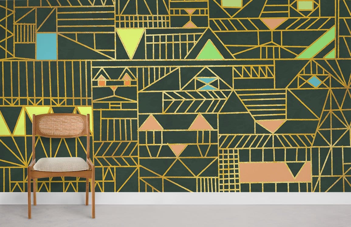 Dark Green Geometric Pattern Wallpaper Mural For Home Decor UK