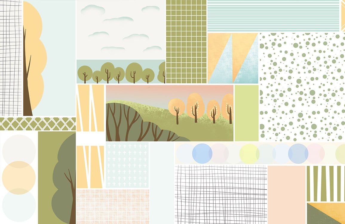 Pastel Geometric Autumn Forest Landscape Patterned Mural Wallpaper - Eco-Friendly Decor
