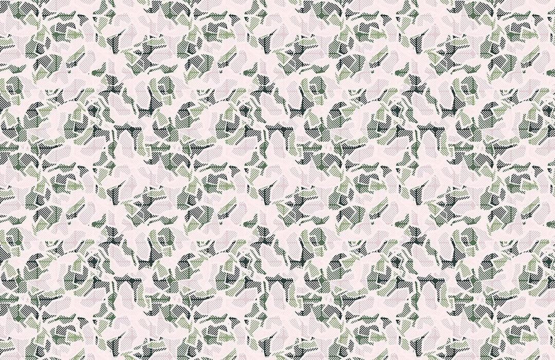 Abstract Camouflage Green and Grey Patterned Wallpaper for Modern Interiors