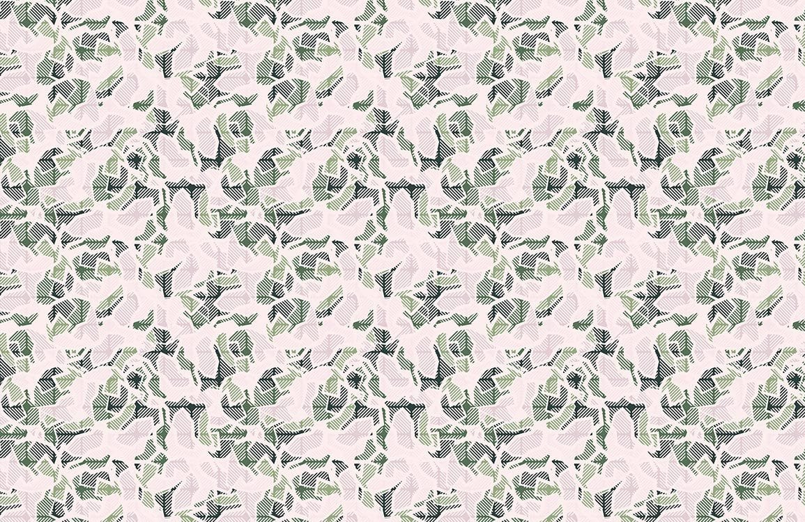 Abstract Camouflage Green and Grey Patterned Wallpaper for Modern Interiors