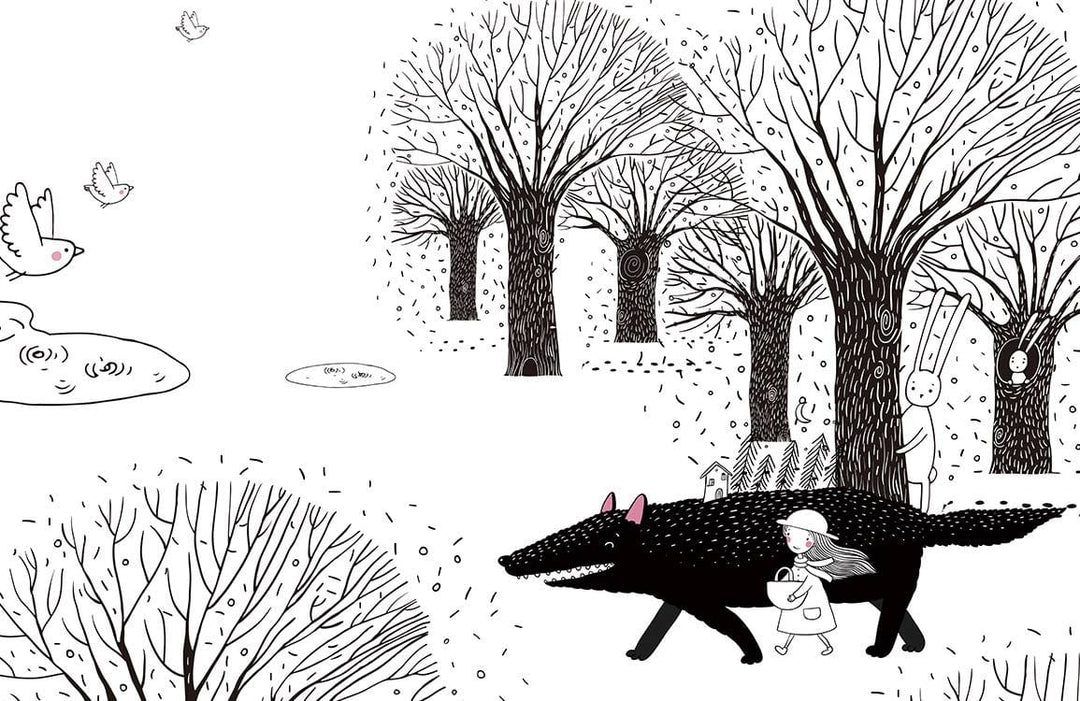 Enchanted Forest Black and White Children's Adventure Mural Wallpaper Décor