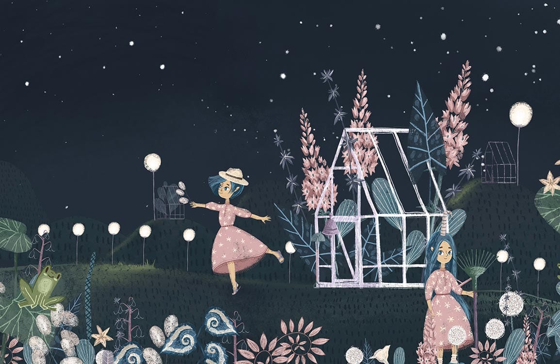 Enchanting Night Garden Mural Wallpaper with Whimsical Floral Patterns