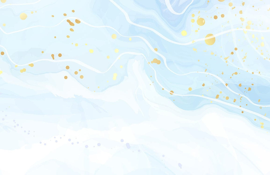 Elegant Blue and Gold Marble Wave Watercolour Mural Wallpaper Design