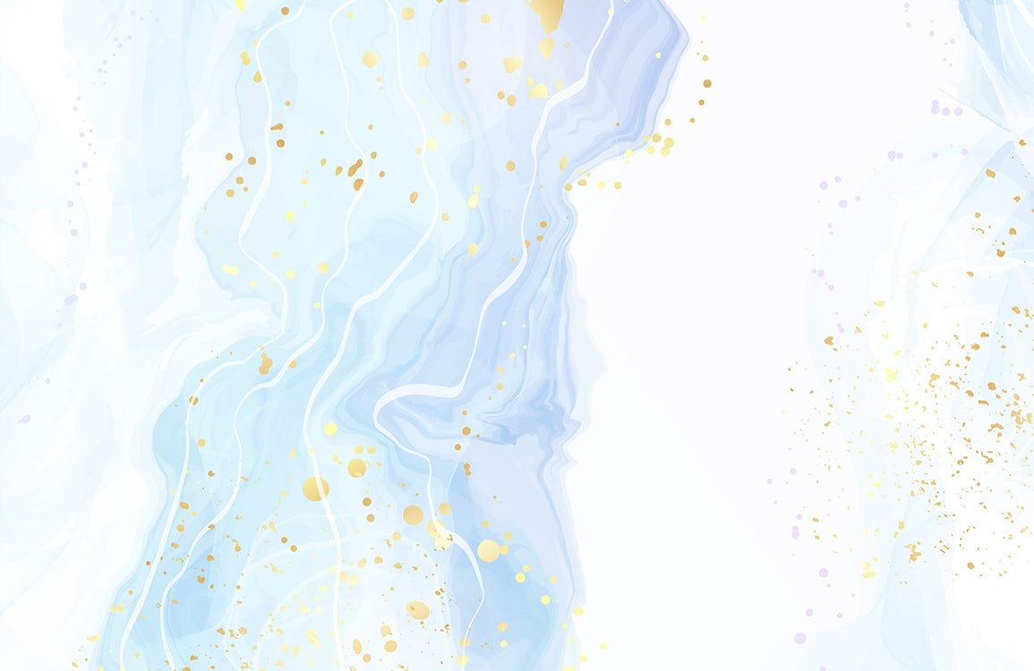 Elegant Blue and Gold Watercolour Abstract Pattern Wall Mural Décor