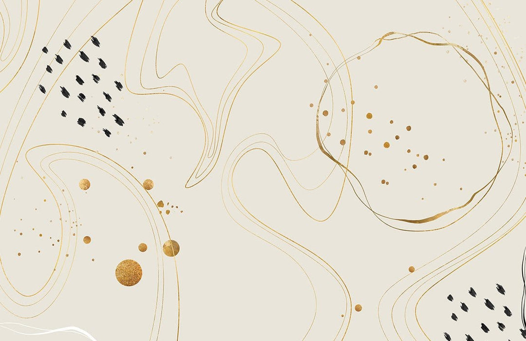 Elegant Gold Abstract Lines and Dots Cream Modern Wallpaper Design