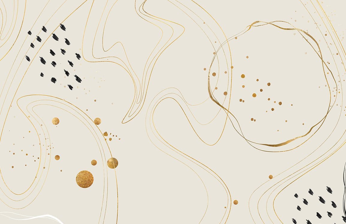 Elegant Gold Abstract Lines and Dots Cream Modern Wallpaper Design