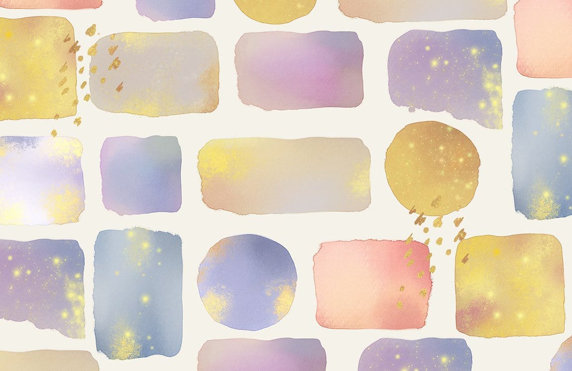 Pastel Dreamscape Watercolour Brick Pattern Mural Wallpaper - Subtle Gold Accents