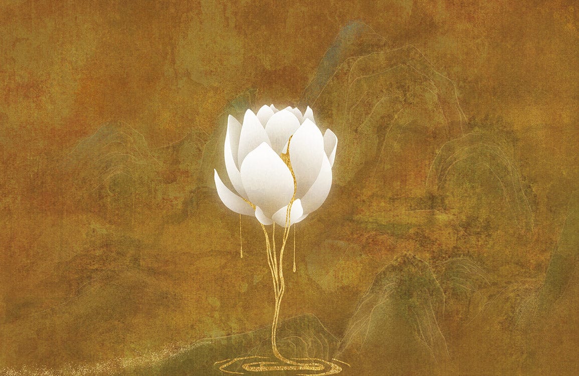 Elegant Lotus Blossom Mural Wallpaper - Serene Golden Brown Zen Decor