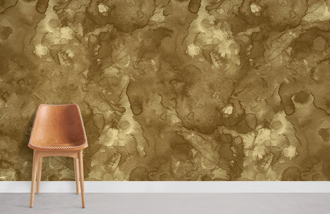Rustic earth tones watercolour wallpaper with a brown chair, elegant design for modern interiors.