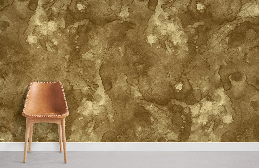 Rustic earth tones watercolour wallpaper with a brown chair, elegant design for modern interiors.