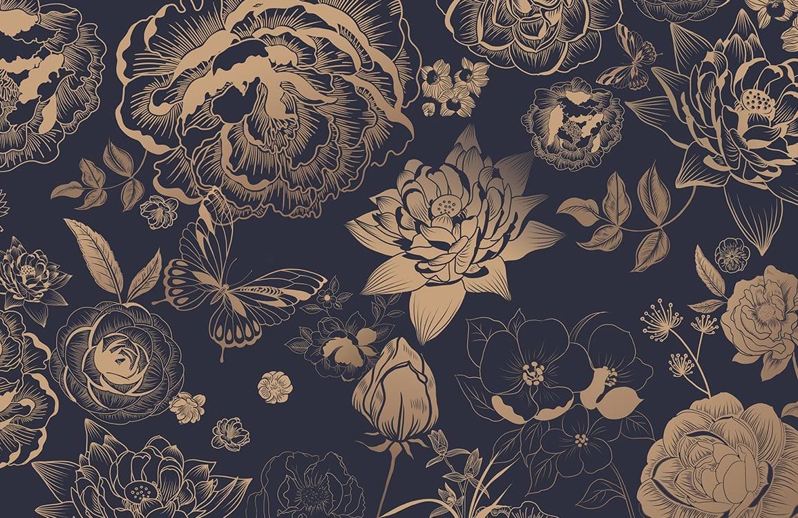 Golden Vintage Flowers Wallpaper Mural