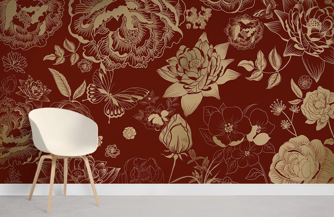 Golden Flowers Wallpaper Mural