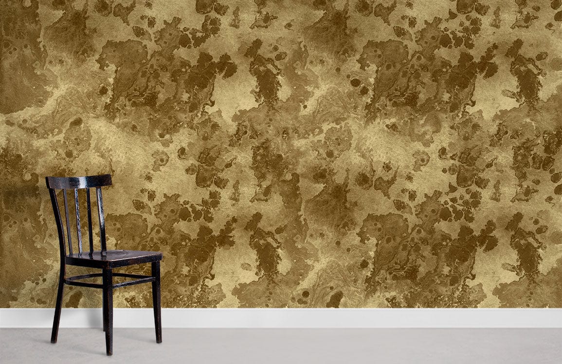 Vintage earthy wallpaper for rustic interiors, brown chair, grey flooring, ideal for living rooms.