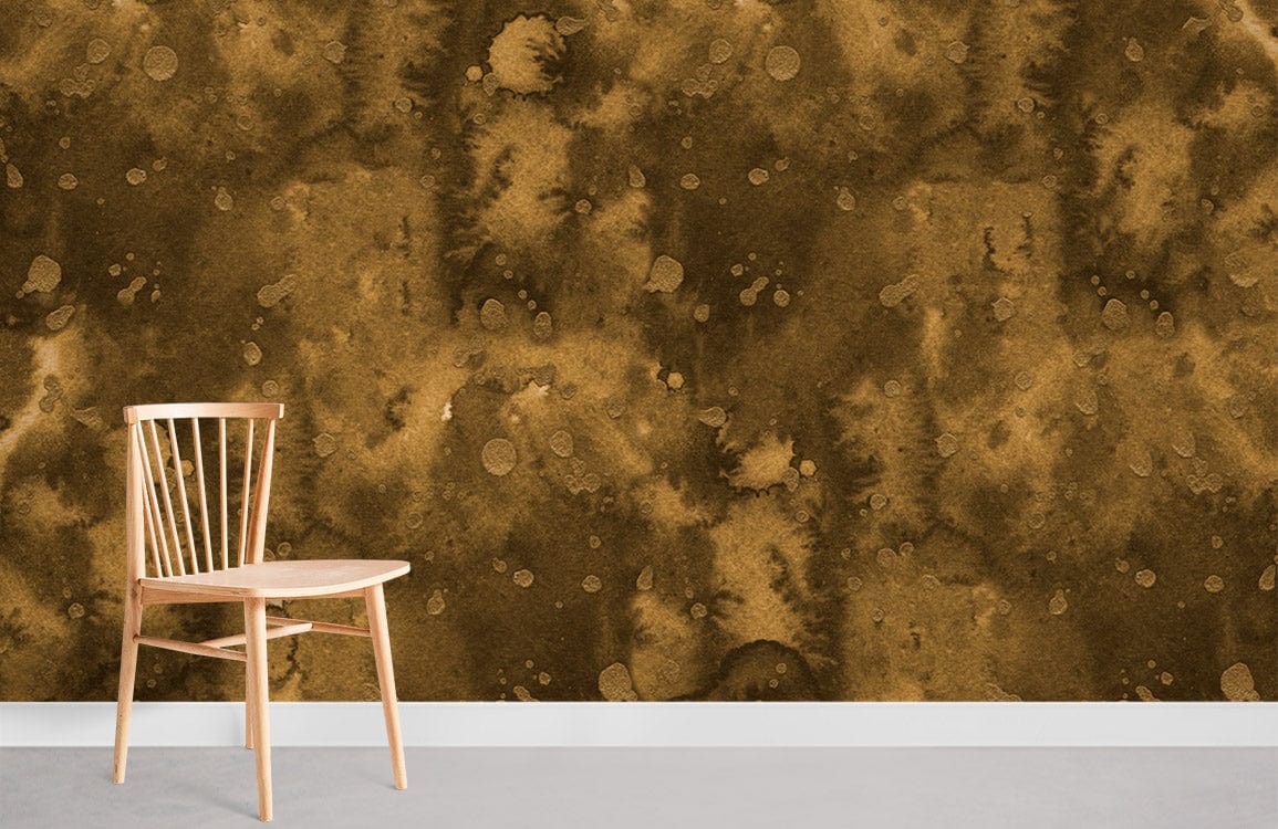 Rustic Earthy Tones Abstract Watercolour Wallpaper, wooden chair, minimalist style, cosy living space.